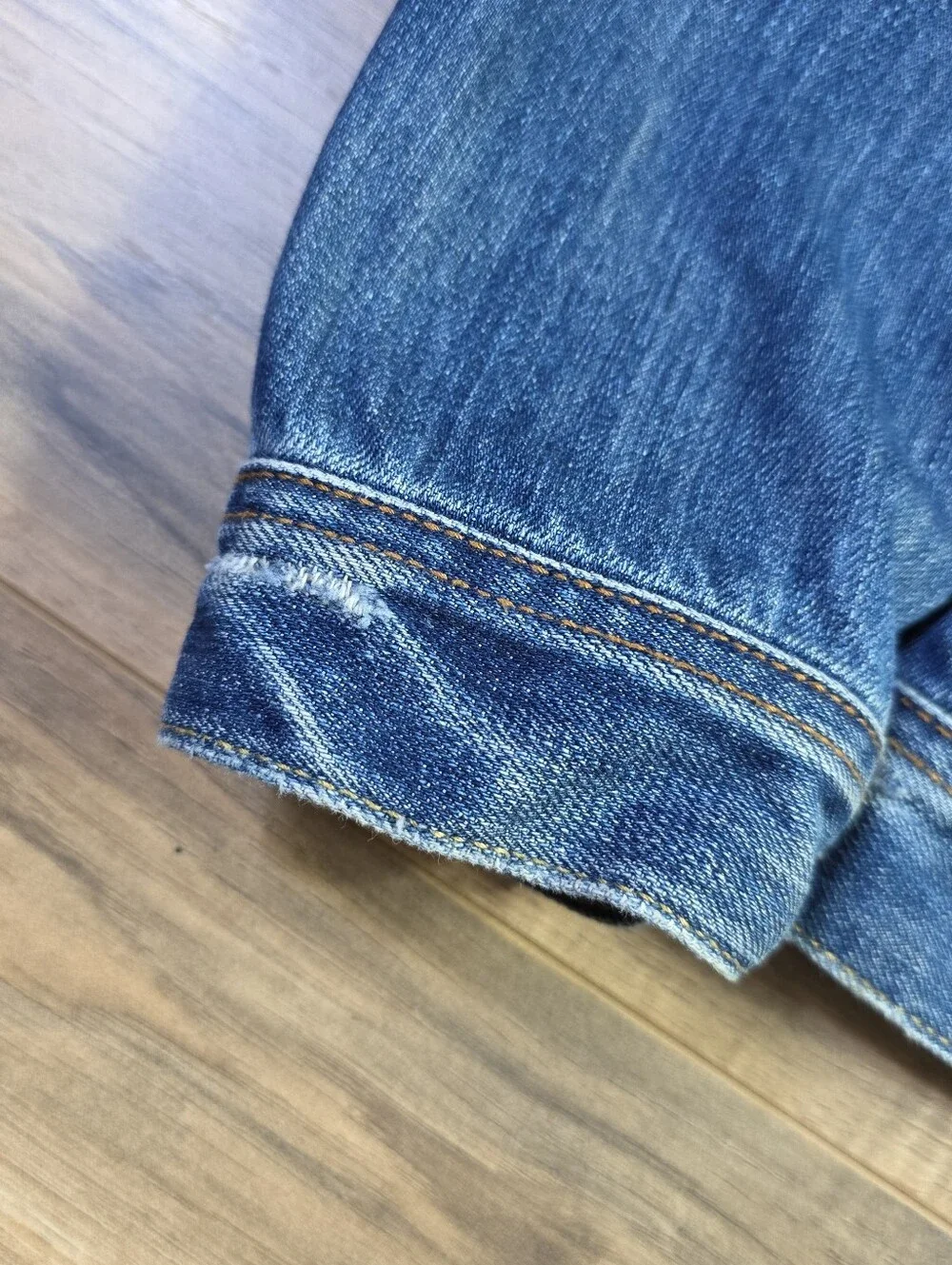Abercrombie Kids Distressed Denim Trucker Jacket USA Flag Blue 13/14